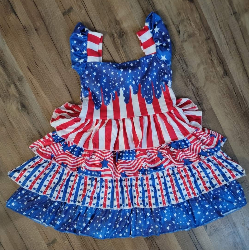 Girls Ruffle Sleevless, 4th of July, Independence Day Dress